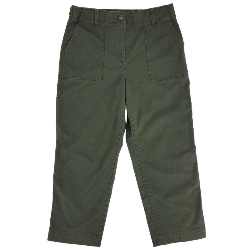 Talbots Crop Pants Size 8P Green High Rise Patch Pockets Stretch Cotton